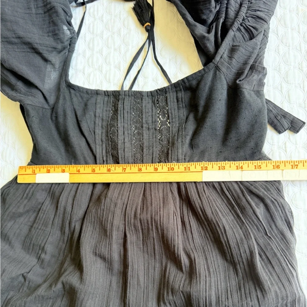 Free People Let’s Be Friends Black Summer Midi Dress Women’s Size S Puff Sleeve - Picture 9 of 16